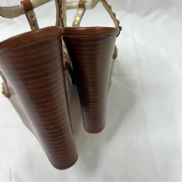 New MICHAEL Michael Kors Brown Gold Wedge Sandals - Picture 3 of 5